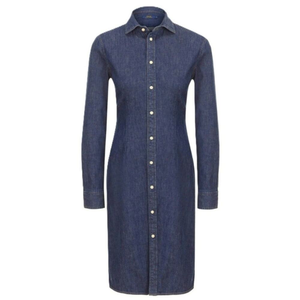 Polo Ralph Lauren Cotton Denim Long Sleeve Button Shirt Dress Indigo Blue EUC 8